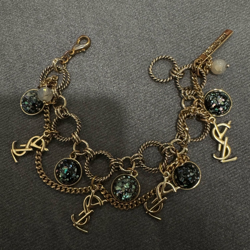 VINTAGE YSL Gold Charm Bracelet with Black Accents
